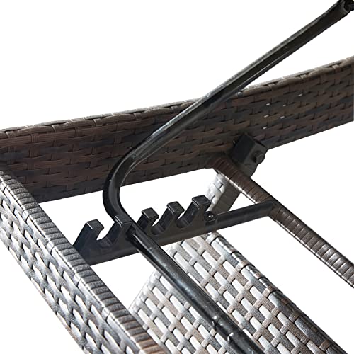 79'' Long Reclining Chaise Lounge + Side Table Set of 2, Outdoor Wicker Reclining Lounge Chair Patio Rattan Double Chaise Lounge + Coffee Table Lawn Sunbathing Chairs Beach Pool Backrest Recliners - color: 1 Chair + 1 Table