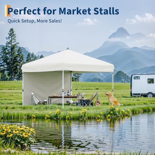 Pop Up Canopy Tent 10x10 FT Outdoor Canopy One-Person Set Up Heavy Duty Commercial Instant Tent - color: White, size: 10x10FT/1-Sidewall