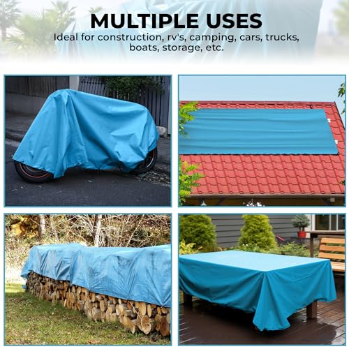 Tarps Heavy Duty Waterproof 20x40-12 mil Thick Camping Tent - Blue Tarp 20x40 UV Resistant, Rip & Tear Proof with Metal Grommets – Multipurpose Use for Camping, Tent, Boat, RV, Car, & Pool Cover - size: 20'x40'