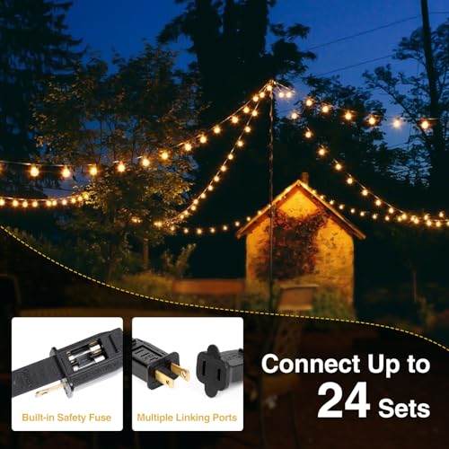 ZJOJO 200FT Outdoor String Lights, G40 Globe Outdoor Lights with 100 Shatterproof LED Bulbs (6 Spare), 2700K Hanging Waterproof Patio Light, Connectable String Lights for Outside Backyard Porch Party - size: 100ft*2