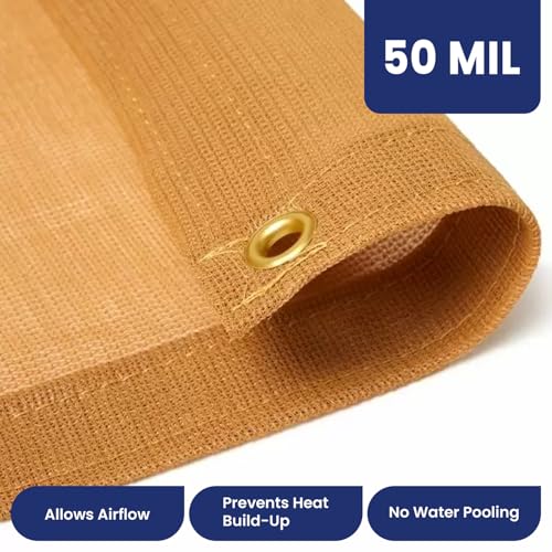 Tarps Now 8' x 20' Tan Mesh Tarp Heavy Duty - 6.8 oz Knitted HDPE - 75% Shade Cloth for Garden, Backyard, Patios - Brass Grommets - UV Resistant Breathable Privacy Screen, Sun Shades Outdoor Patio - size: 8' X 20'