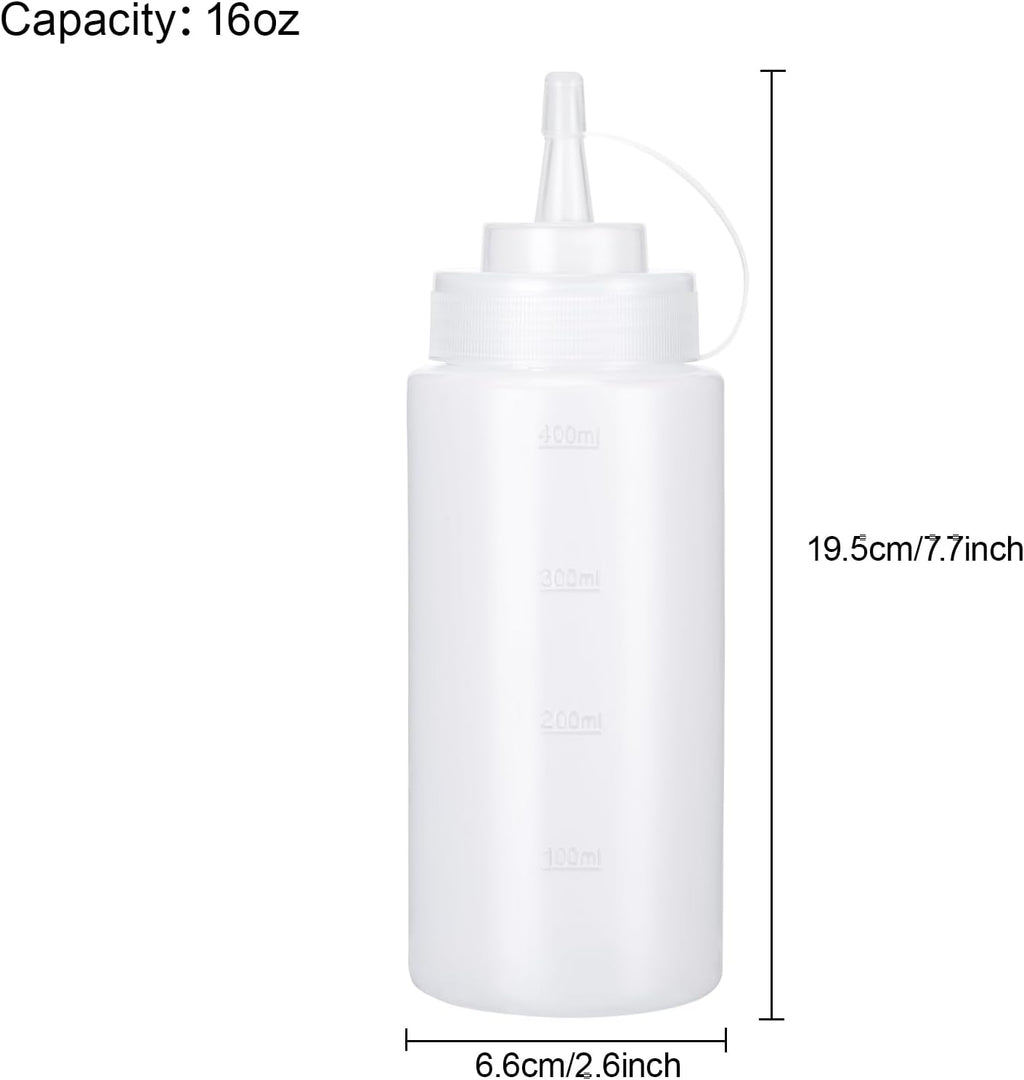 Condiment Squeeze Bottles Ketchup Dispenser, 6 Pack 16oz Squeeze Bottles for Liquids, Plastic Sauce Bottle with Cap Lid, Squirt Bottles for Sauces Liquids BBQ Dressing Pancake Art