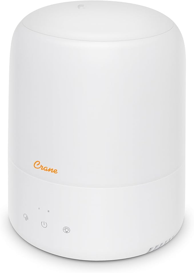 Crane Top Fill Mini Humidifier for Bedroom and Nursery 3-in-1 Essential Oil Diffuser Sleep Light 0.5 Gallon Baby Humidifier