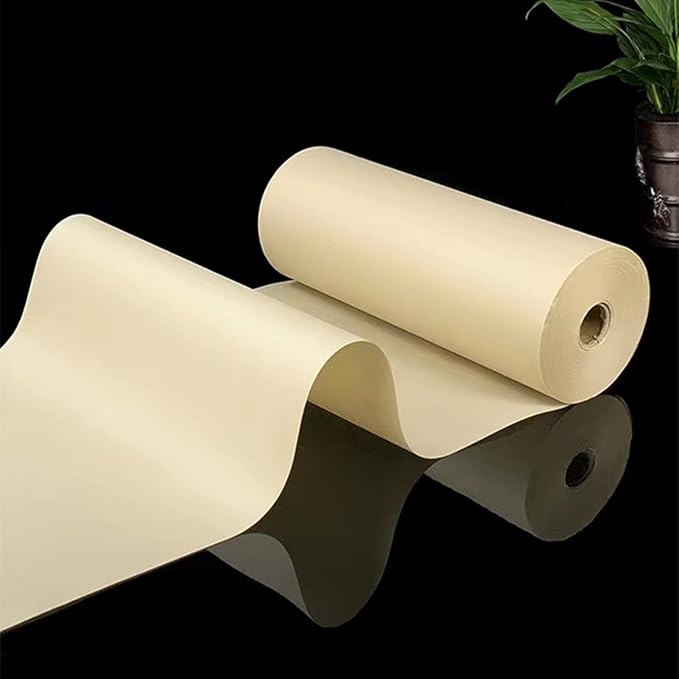 MEGREZ Roll Pack Xuan Paper Thicken Calligraphy Xuan Paper Sumi Paper for Practice Chinese Japanese, 35cm x 100m(13.8in x 328ft), Half Raw Ripe Xuan Paper, Yellow