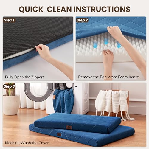 Orthopedic Dog Beds for Small Dogs, Washable Pet Bed Mat with Removable Cover, Waterproof Egg Crate Foam Puppy Bed Anti Slip, 23" x 18", NOT for Chewers - size: 23"L x 18"W x 3"Th