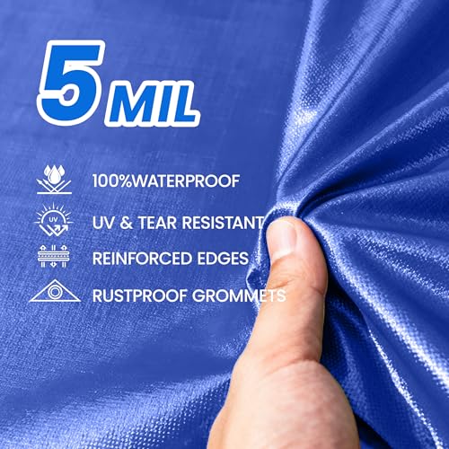 Waterproof Tarps 15 x 20 5-mil Thick Rain Covers Drop Cloths Camping Tarp Blue… - color: 5 Mil Blue, size: 15x20 FT