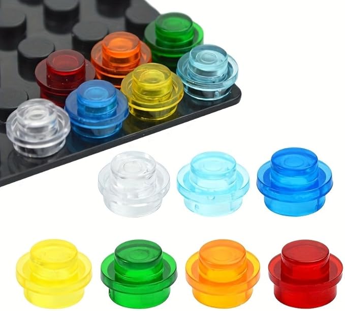 1200 Piece Transparent Colors Building Plate Bulk, Round 1x1, Compatible with Lego Parts and Pieces: (Color:Transparent Light Blue)