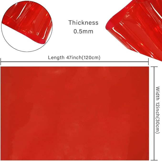 HYANG Red Transparent PVC Super Clear Holographic Vinyl Faux Leather Sheets 1 Roll 12'' x 47'' (30cm x 120cm) for DIY Bows Earrings Bags DIY Crafts Making (HY-101)