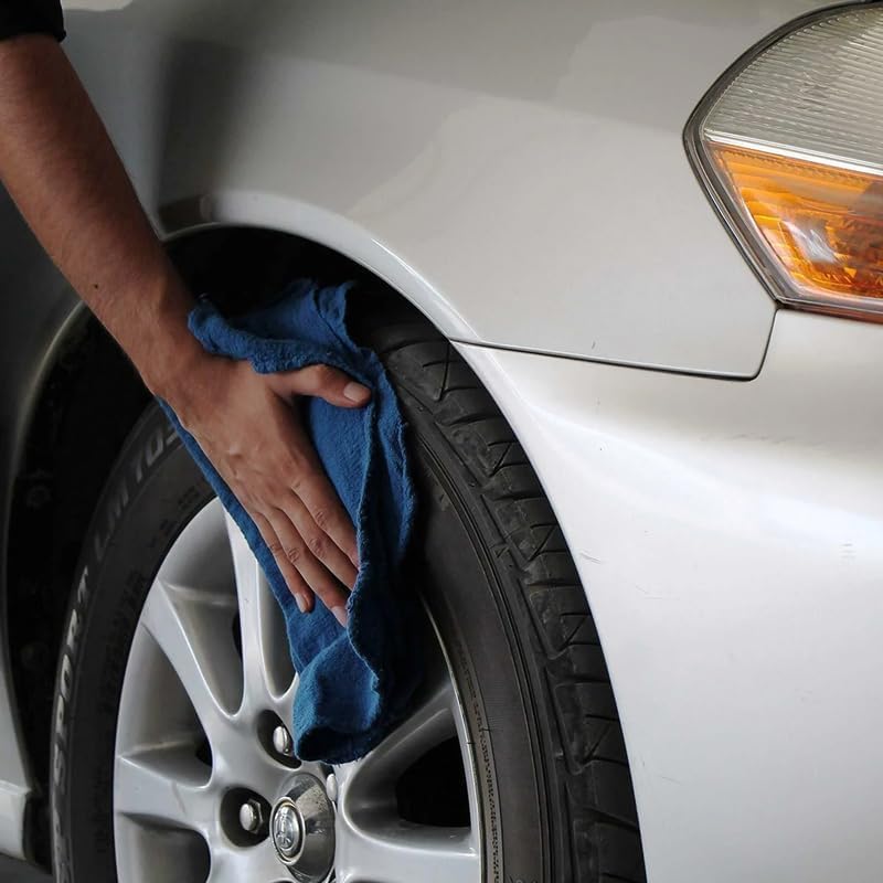 Shop Towels (Blue, 200-Pack) - Bulk Cleaning Towel in a Bag, Mechanic Cotton Wipes for Car Maintenance, Auto Mechanics & Garage, Wipe Grease & Oil, Machine Wash & Reusable