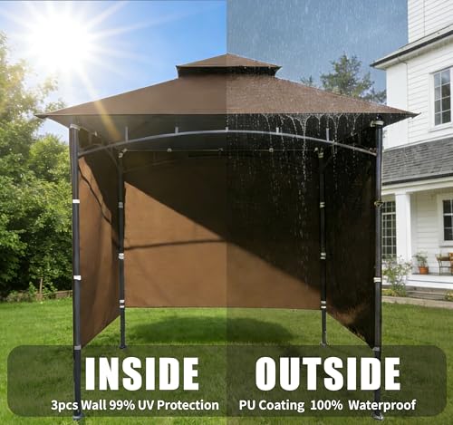 3PCS Grill Gazebo Replacement Canopy Sidewall, 5' x 8' Outdoor BBQ Gazebo Canopy Sunwall,(Burgundy) - color: Burgundy