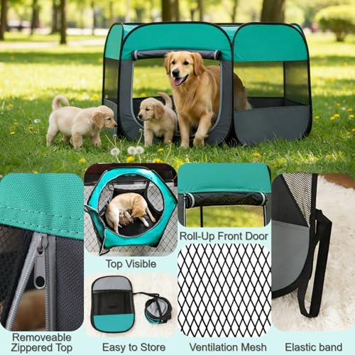 Dog Cat Playpen, Pet Playpen Indoor for Dog Crate Tent Cage Outdoor Foldable Dog Enclosure, Green Large - style: Large(43"L x 43"W x 24"H)