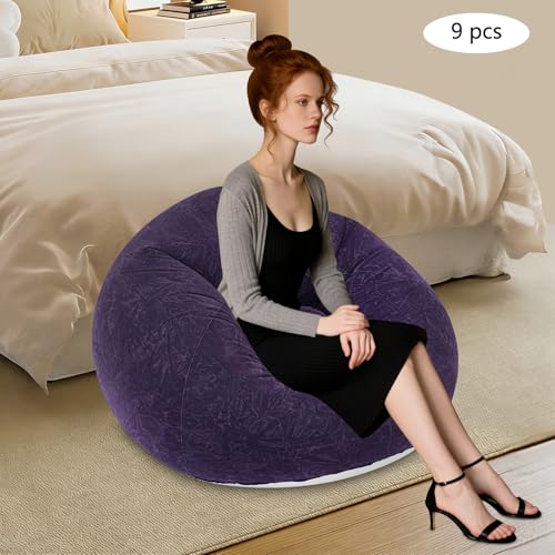 9 Pieces Inflatable Sofa with 2 Foot Pumps, Inflatable Chairs for Adults Kids, Blow Up Couch Camping Lounger, 264LBS Portable Air Sofa for Indoor Outdoor Party, Dark Blue