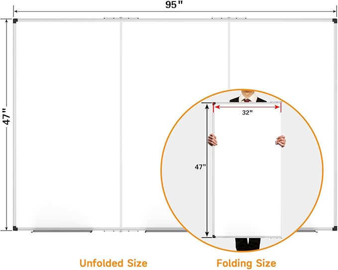 XBoard Magnetic Whiteboard 96 x 48 Inch, Giant Foldable Dry Erase White Board for Wall with Marker Tray 8' x 4' | Aluminum Frame Presentation Board