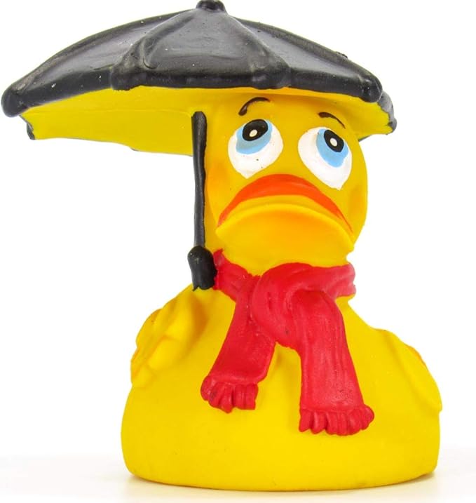 Lanco Umbrella Raining Rubber Duck Bath Toy | All Natural, Organic, Eco Friendly, Squeaker Brand | Imported from Barcelona, Spain