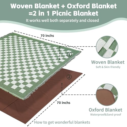 2 in 1 Extra Large Boho Beach Blanket Towel Picnic Mat Adult Men Guy Him Brother Dad Boyfriend Uncle Niece Best Friend Friendship Grandpa Grandfather Husband Son in Law Happy Birthday Cool Unique Gift - color: Checkered Black