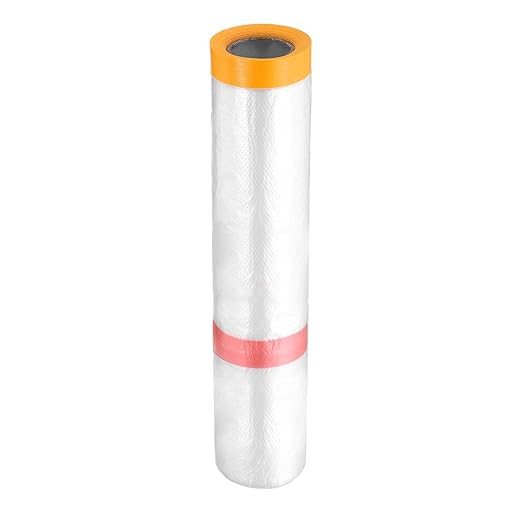 HARFINGTON Pre-Taped Masking Film 78.7" x32.8ft Double Adhesive Tape and Drape Painters Plastic Drop Cloth Film with Tape Plastic Sheeting for Automotive Painting Covering