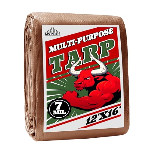 Tarp 12x16 ft 100% Waterproof 7mil Durable Grommets and Reinforced Edges,Uv Resistant,Green/Brown Tarp,Emergency Rain Shelter,Outdoor Cover and Camping Use -by MVPNET - size: 12x16