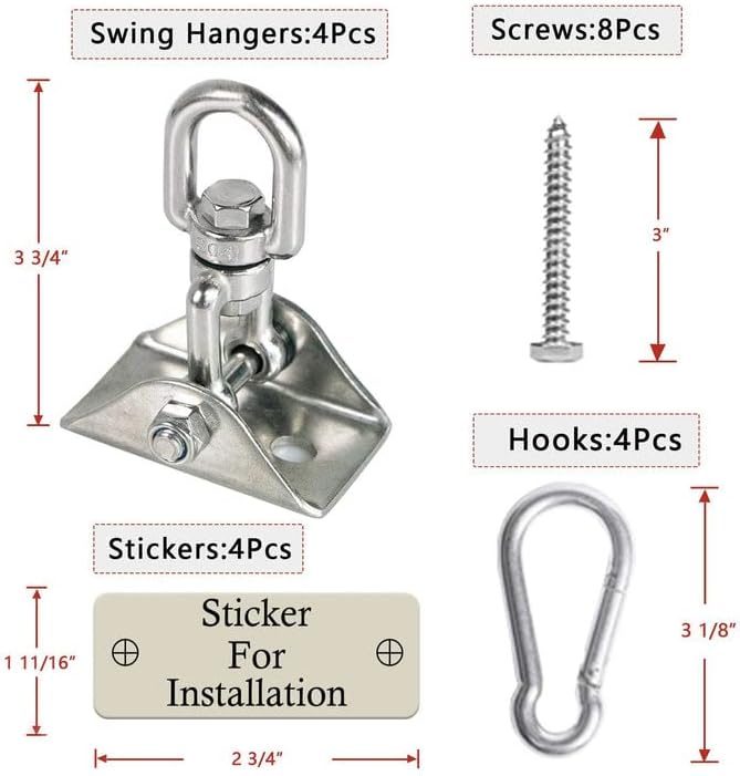 Heavy Duty Swing Hangers for Wooden Sets 2000 LB Capacity Hammock Hanger 360 Swivel Stainless Steel Swing Hardware Accessories 2 Packs for Porch Playground Yoga Heavy Bag