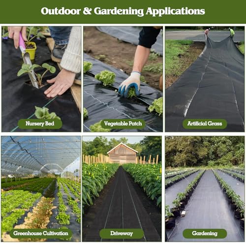 6FT x 300FT Weed Barrier Landscape Fabric Heavy Duty, Woven Geotextile Weed Blocker Fabric with 120 U-Shaped Securing Pegs, Weed Control Mats Ground Cover for Garden Beds, Commercial Driveway - size: 6FT x 300FT