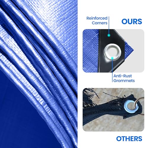 Waterproof Tarps 15 x 20 5-mil Thick Rain Covers Drop Cloths Camping Tarp Blue… - color: 5 Mil Blue, size: 15x20 FT