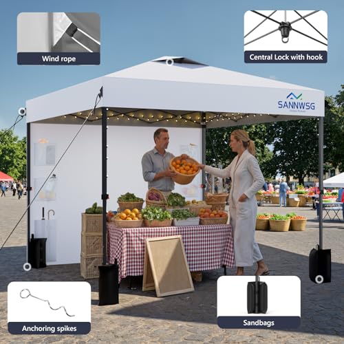 10X10 Pop Up Canopy Tent,Removable Pockets Sidewall for Extra Storage,Easy Up Canopy,Heavy Duty One Person Set Up Event Tent,White - style: 10x10 FT