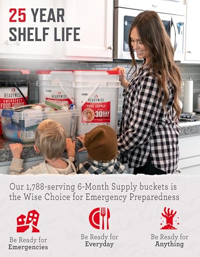 ReadyWise 6 Month Emergency Food Supply - 1,788 Servings, 12 Buckets Freeze Dried Protein Meals, Disaster Survival Food Storage, Ready to Eat, Camping Essentials, up to 25 Year Shelf Life - size: 6 Months
