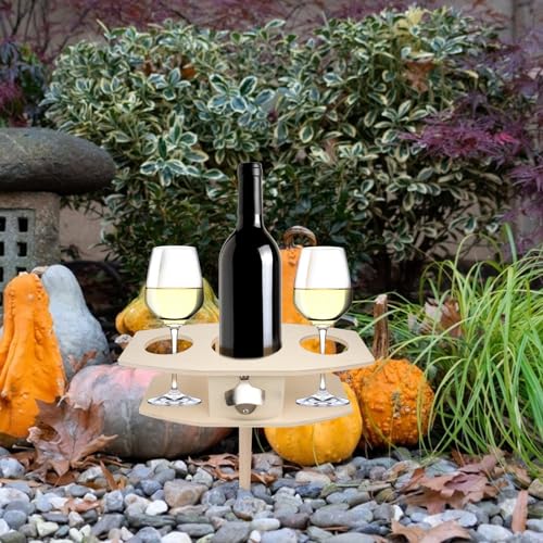 Detachable Wooden Beer Rack Ground Insert Outdoor Wine Stake Drink Holder for Picnics Easy to Assemble 1-Piece Khaki Design