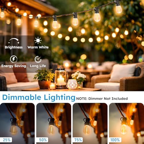 GvvooHome LED Outdoor String Lights, 50FT Waterproof Patio Lights with 16 Shatterproof S11 Plastic Bulbs, 2700K Warm White Edison Hanging Lights for Backyard, Garden, Porch, Bistro - size: 50FT
