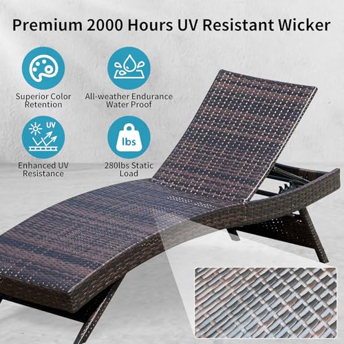 Set of Foldable Long Reclining Patio Seating Chairs, 2 Folding Chairs Patio Chaise Lounge, Outdoor Wicker Lounge Chaise, Rattan Chaise Lounge Lawn Sunbathing Recliner Beach Pool Backrest Recliners - color: 2 Foldable Chairs
