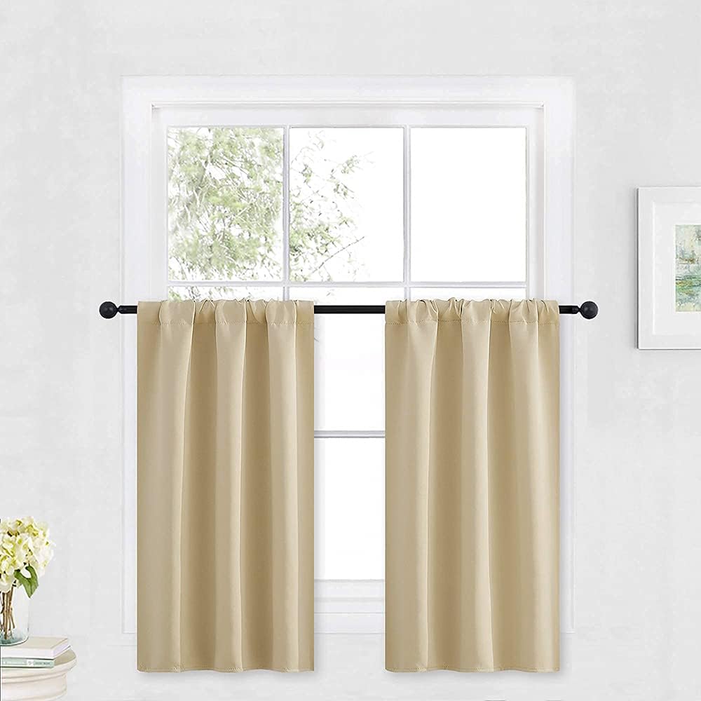 RYB HOME Half Window Curtains - Thermal Insulated Blackout Curtain Tiers Set for Kids Nursery Kitchen Dining Bedroom Bathroom Laundry, 29 inch Wide x 36 inch Long, Biscotti Beige, 1 Pair