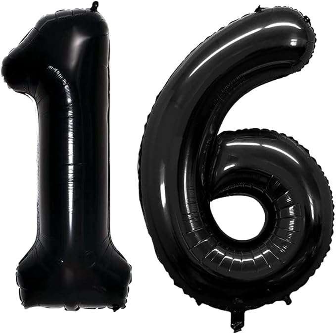 GOER Number 16 Balloons for 16th Birthday Sweet 16 Party Decorations,42 Inch Jumbo Foil Helium 61 Balloons for 61st Birthday Party Decoration (Black)