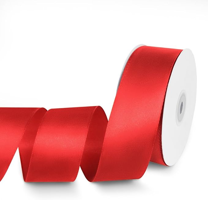 1-1/2" x 50 Yards Satin Ribbon - Red Silk Ribbon with Spool - Ideal for Gift Wrapping, Floral Bouquets, Crafts, Wedding Party Decorations, Christmas and Sewing Projects