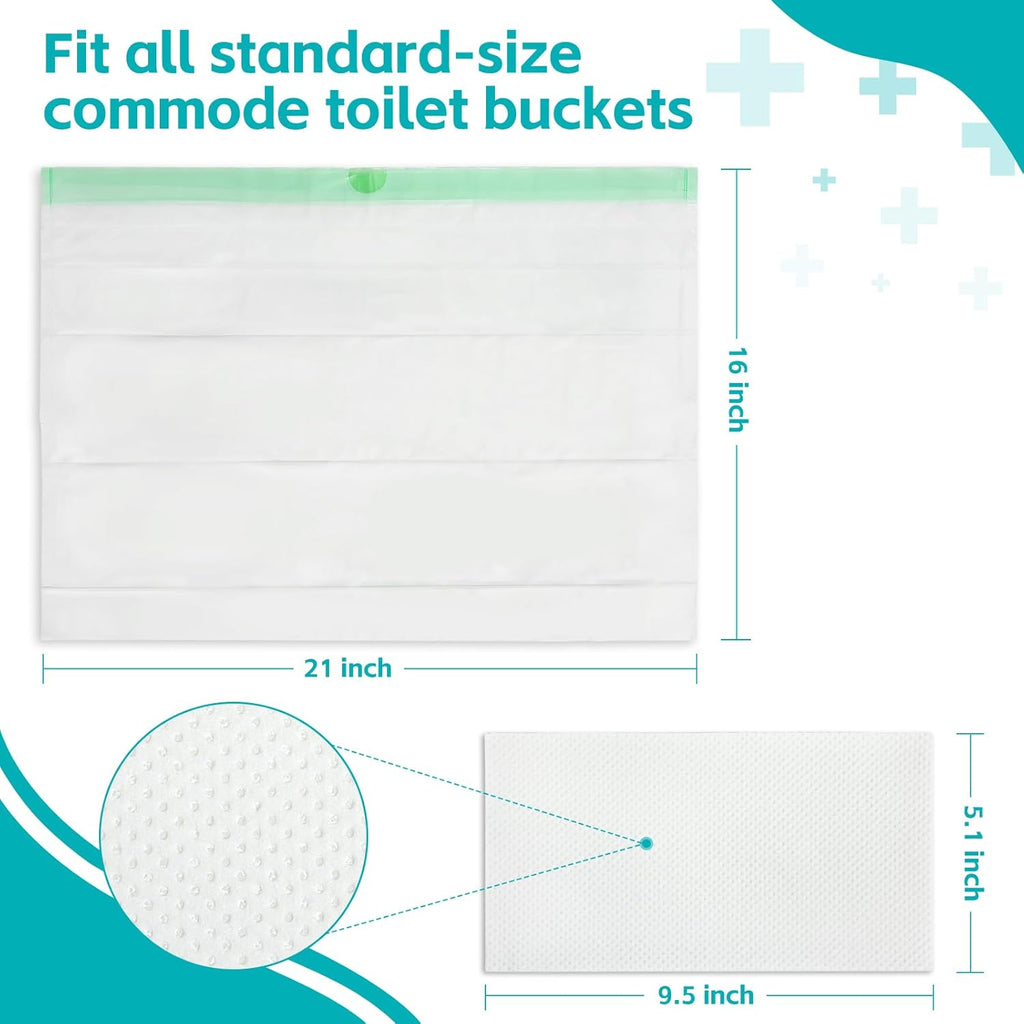 60 Pack Commode Liners with Super Absorbent Pads, Disposable Leakproof Bedside Commode Bags, Universal Fit for Standard Toilet Chair Buckets(60 Bags+60 Pads) (60PACK)