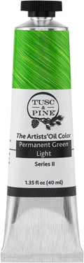 Tusc & Pine Artist Oil Paint - Permanent Green Light, 40 ml, Non-Yellowing, Rich & Creamy Consistency, Maximum Pigment Load, Small Batch Milled Oil Paints Made in the USA for Professional Artists