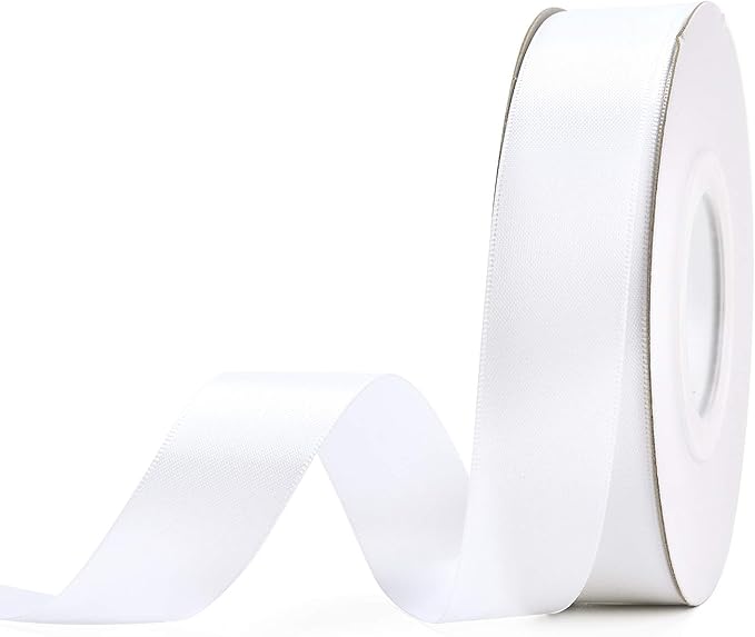 YAMA Double Face Satin Ribbon - 7/8" 25 Yards for Gift Wrapping Ribbons Roll, White