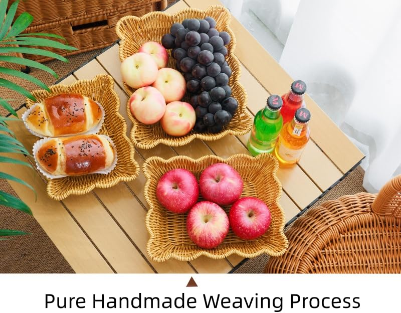 2Pack Wave Shaped Woven Dining Basket Imitation Rattan Fruit Baskets Shaped Picnic Basket Fruit Basket Table Tray Suitable for Family Gatherings Outdoor Camping and Gift Giving - size: 2