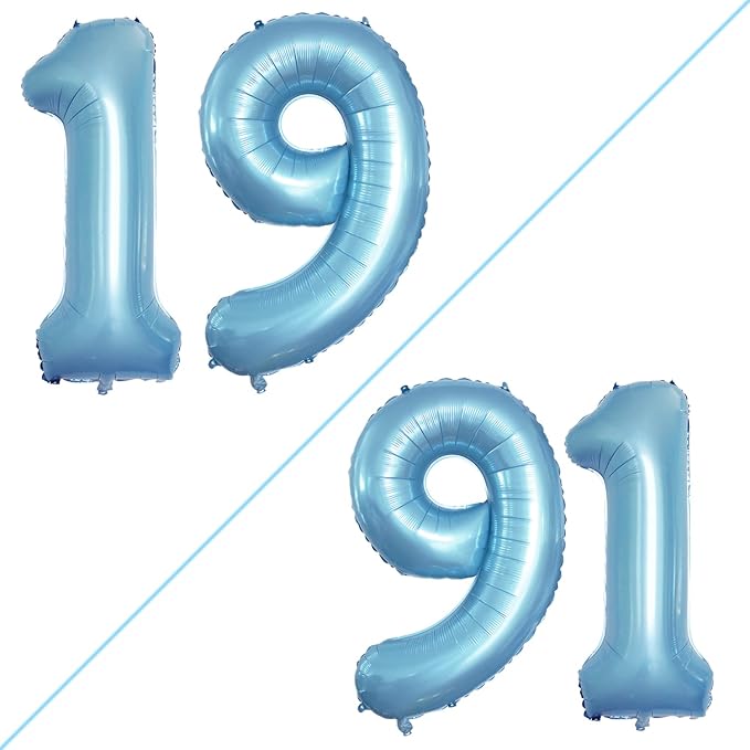 GOER Number 19 Balloons for 19th Birthday Sweet 19 Party Decorations,42 Inch Jumbo Foil Helium 91 Balloons for 91st Birthday Party Decoration (Light Blue)