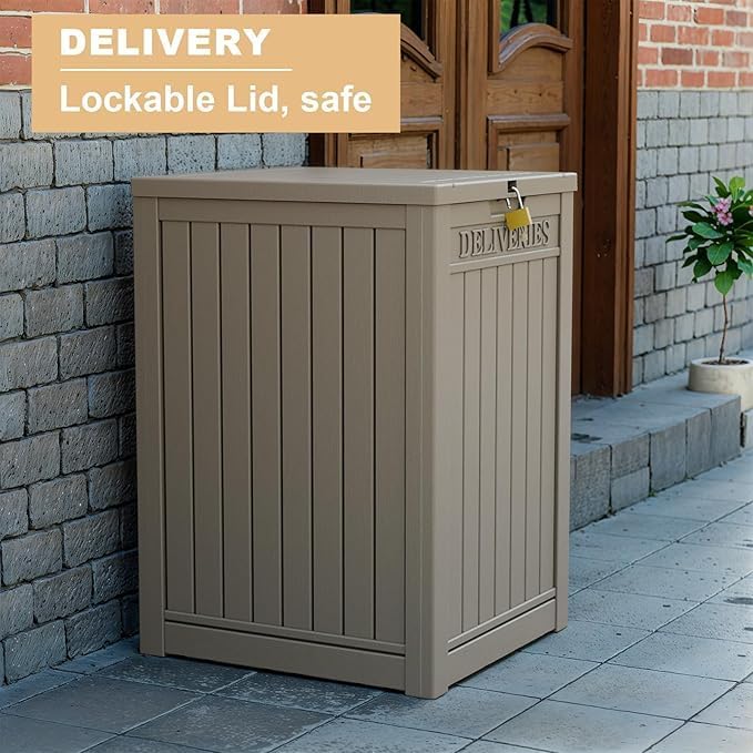EasyUp Outdoor Package Delivery Box, 48-Gallon Lockable Parcel Drop Box, Large Double-Walled Resin Weatherproof Storage Deck Box for Porch and Patio (Gray)