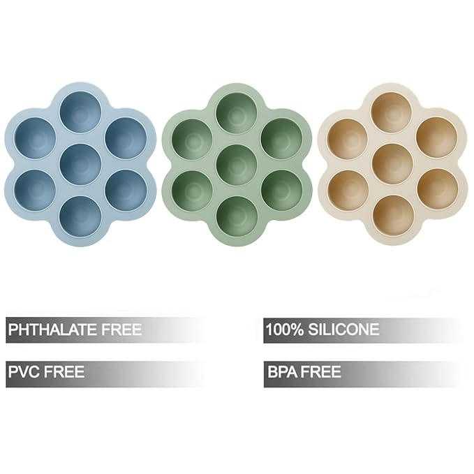 PandaEar 3 Pack Baby Food Freezer Tray with Lids, Silicone Baby Food Storage Container for Homemade Baby Food, Purees, Breastmilk (Blue/Green/Carnation)