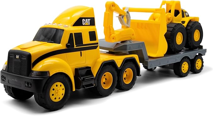 CAT Construction Toys, CAT Construction Heavy Mover, Semi Truck and Trailer with Mini Crew Wheel Loader, Lights and Sounds, Ages 3 and up