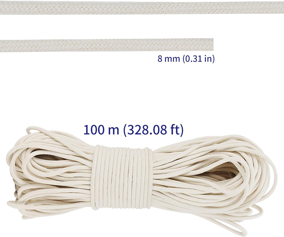 SOUJAP 328 Feet 5/16 Inch Cotton Rope, White Cotton Sash Cord, 8mm Thick Cotton Clothesline Rope for DIY, Decoration, Tie Down