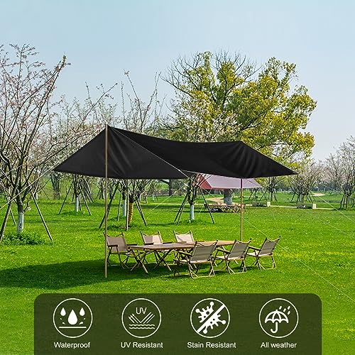 Black Waterproof Tarp Cover for Outdoor: Multi-Purpose Oxford Tarpaulin with Reinforced Webbing Loops for Camping Boat Pool Roof Tent - Durable and Tear Resistant (5ftx10ft) - size: 5x10ft