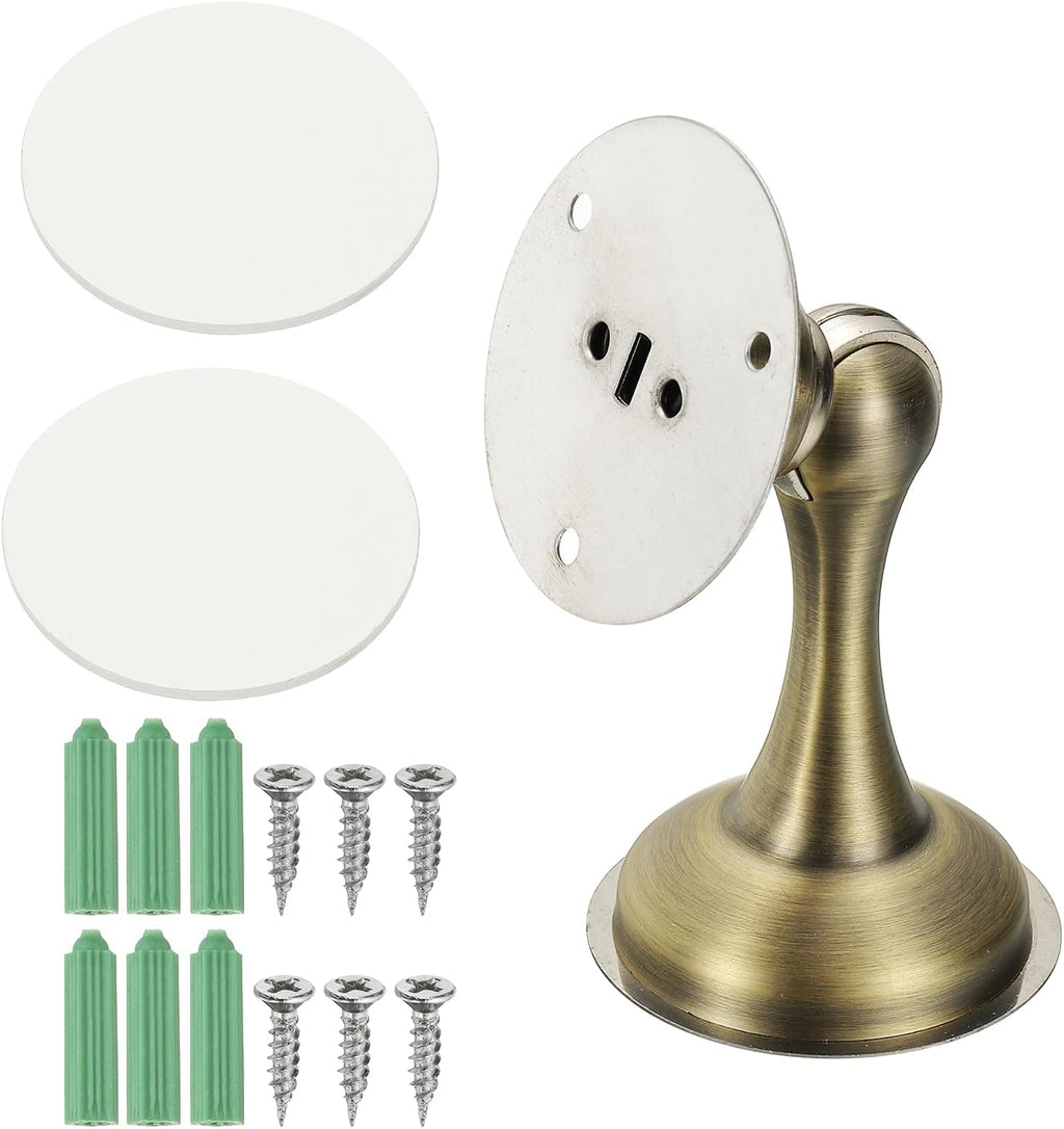 uxcell Magnetic Door Stopper, Stainless Steel Heavy Duty Door Holder, No Drilling Doors Knob Wall Protector with Self-AdhesiveTapes and Screws for Home Office Wall Floor Mounting, Bronze