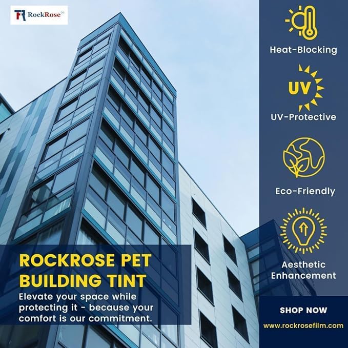 Rockrose Professional Window Tint for Home – One Way Privacy Window Film for Home Offices Heat Blocker Reflective Adhesive Mirror Tint with 99% UV Block – Blue-Silver 24in x 15FT