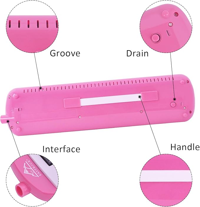 EastRock 32 Key Melodica Instrument Keyboard Soprano Piano Style with Mouthpiece Tube Sets and Carrying Bag for Kids Beginners Adults Gift Pink