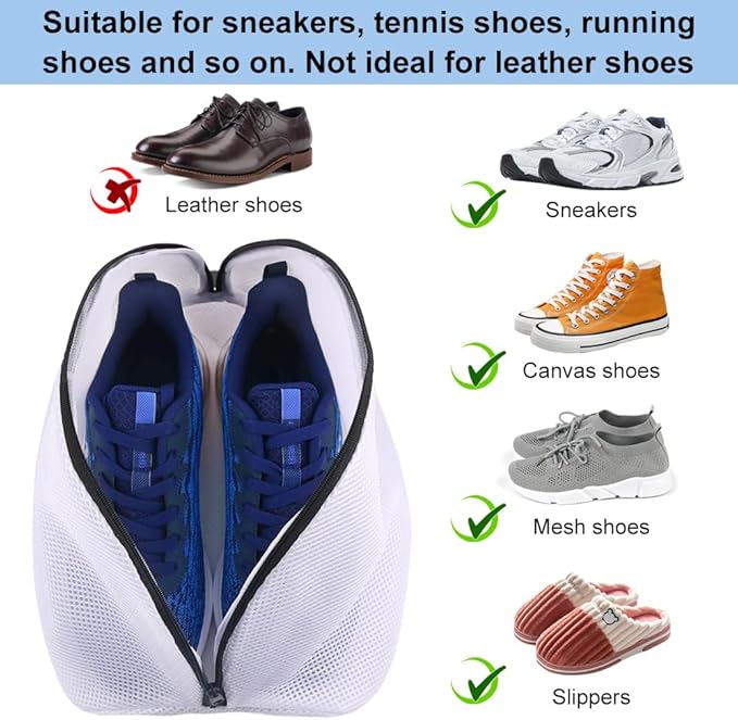 Vivifying Shoe Washing Bag, Set of 3 Mesh Shoe Laundry Bags with Zip Closure for Sneakers, Running Shoes, Socks, Bras