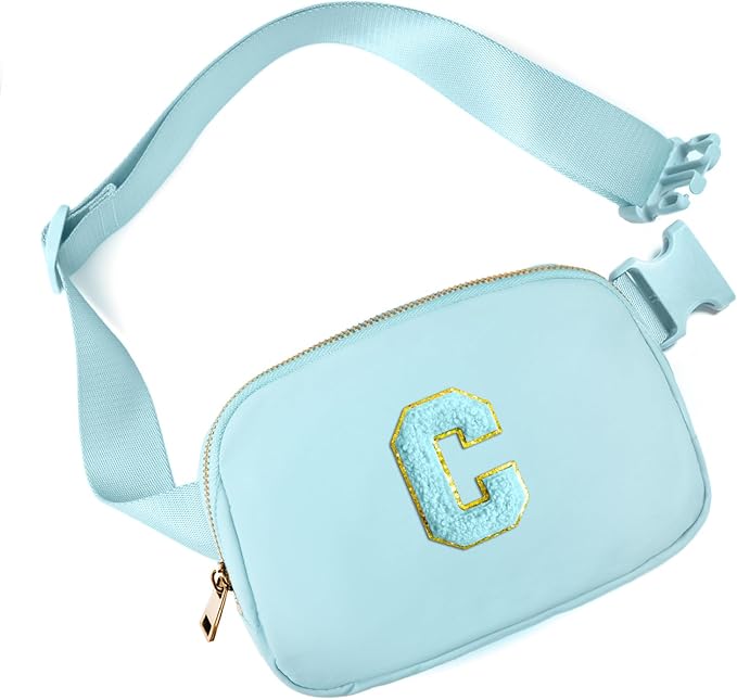 Gitus Gifts for 8 9 10 11 12 Year Old Girls Belt Bag Fanny Pack Crossbody Bags with Initial Letter Patch Cute Stuff Birthday Gifts for Teen Girls Women Personalized Trend Stuff (Icing Blue-C)