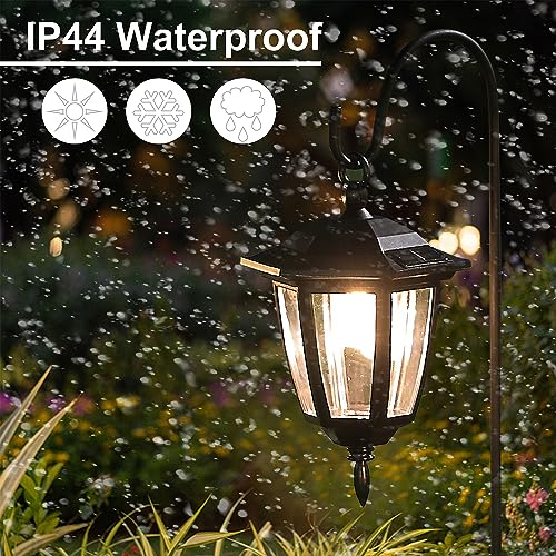 Dynaming 2 Pack Solar Hanging Lights Outdoor, Solar Powered Garden Decorative Lanterns with 2 x 38 Inch Shepherd Hooks, Waterproof Landscape Lighting for Lawn Patio Yard Pathway Driveway, Warm White - size: 2 Pack
