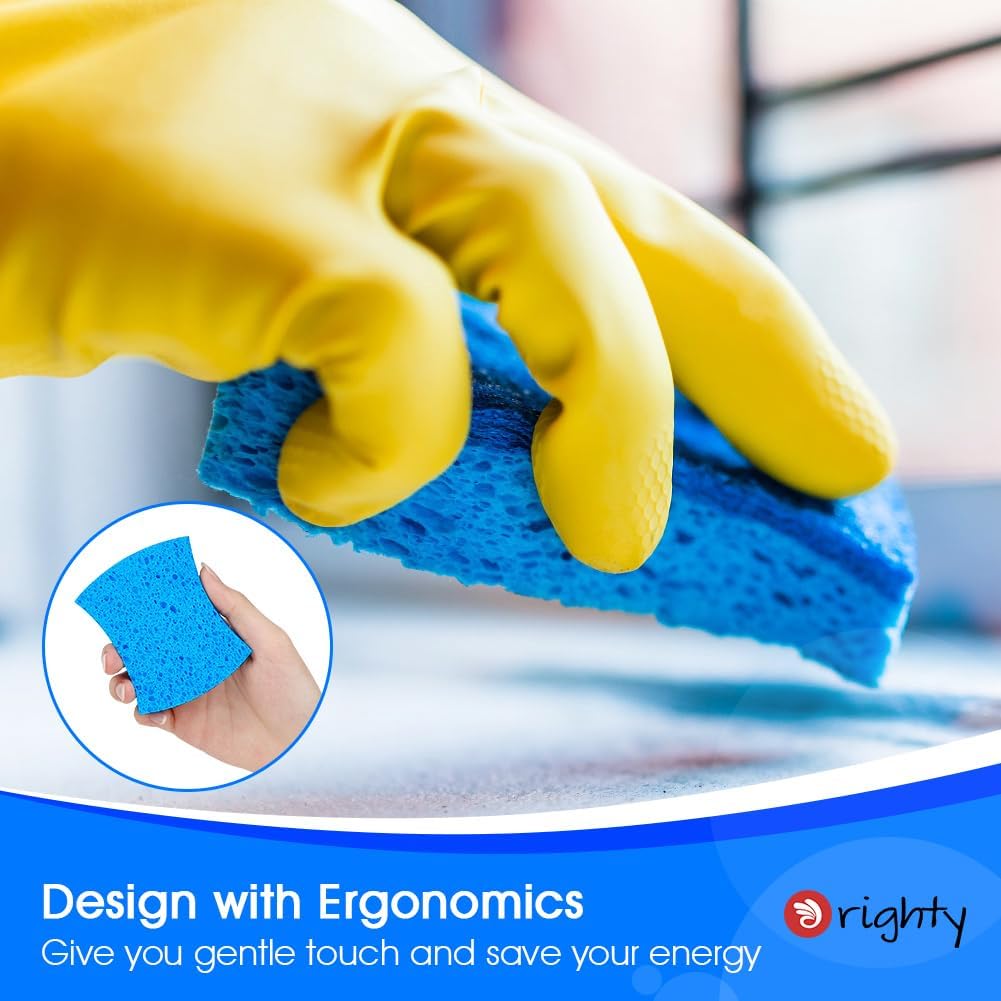 Orighty Non-Scratch Cellulose Scrub Sponges 24 Pack, Kitchen Sponges for Kitchen, Bathroom, and Household, Dual Side Sponge for Dishes, Non-Scratch Sponge Safe on Non-Stick Cookware, Car and More