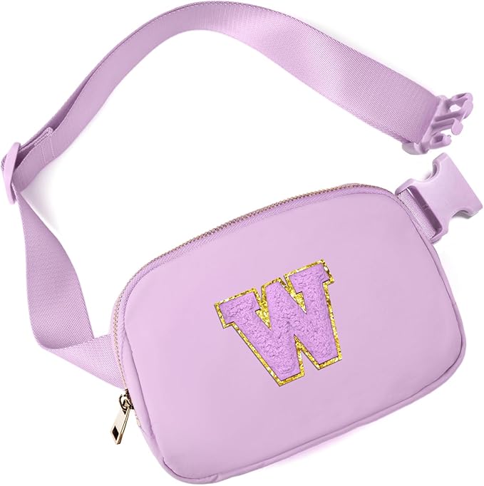 Gitus Gifts for 8 9 10 11 12 Year Old Girls Belt Bag Fanny Pack Crossbody Bags with Initial Letter Patch Cute Stuff Birthday Gifts for Teen Girls Women Personalized Trend Stuff (Lavender-W)